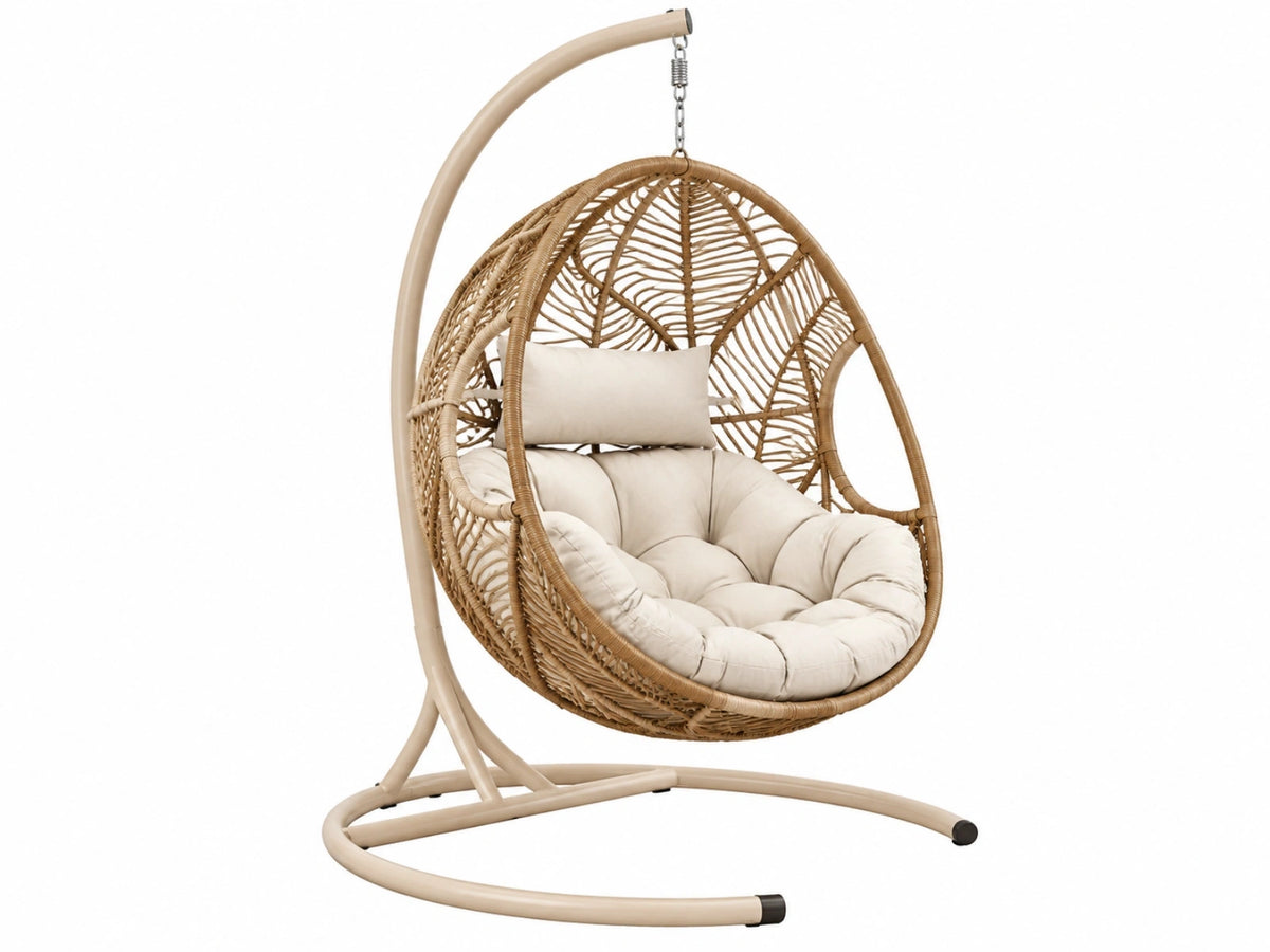Hangstoel 105 x 105 x 195 cm - rotan en staal - naturel/beige - bohemian zitmeubel