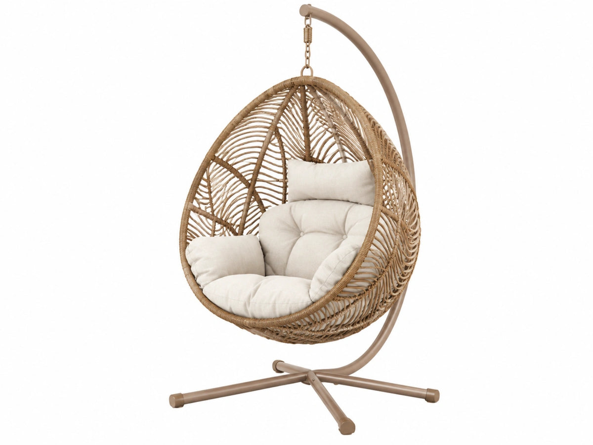 Hangstoel 120 x 120 x 195 cm - rotan en staal - naturel/beige - vrijstaand boho