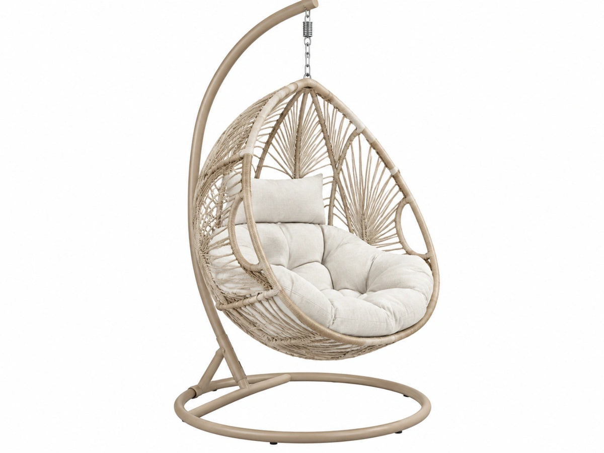Hangstoel 105 x 105 x 195 cm - beige metalen frame met gevlochten zitting voor binnen