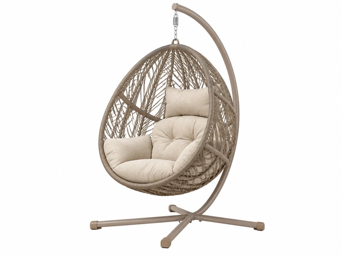 Hangstoel 105 x 105 x 195 cm - beige kunststof vlechtwerk met metalen standaard