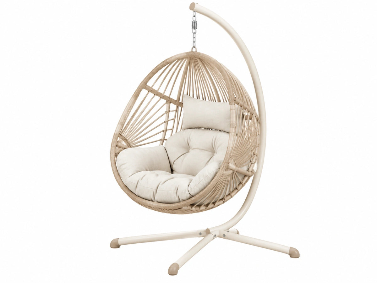 Hangstoel 105 x 105 x 195 cm - beige gevlochten kunststof met metalen standaard