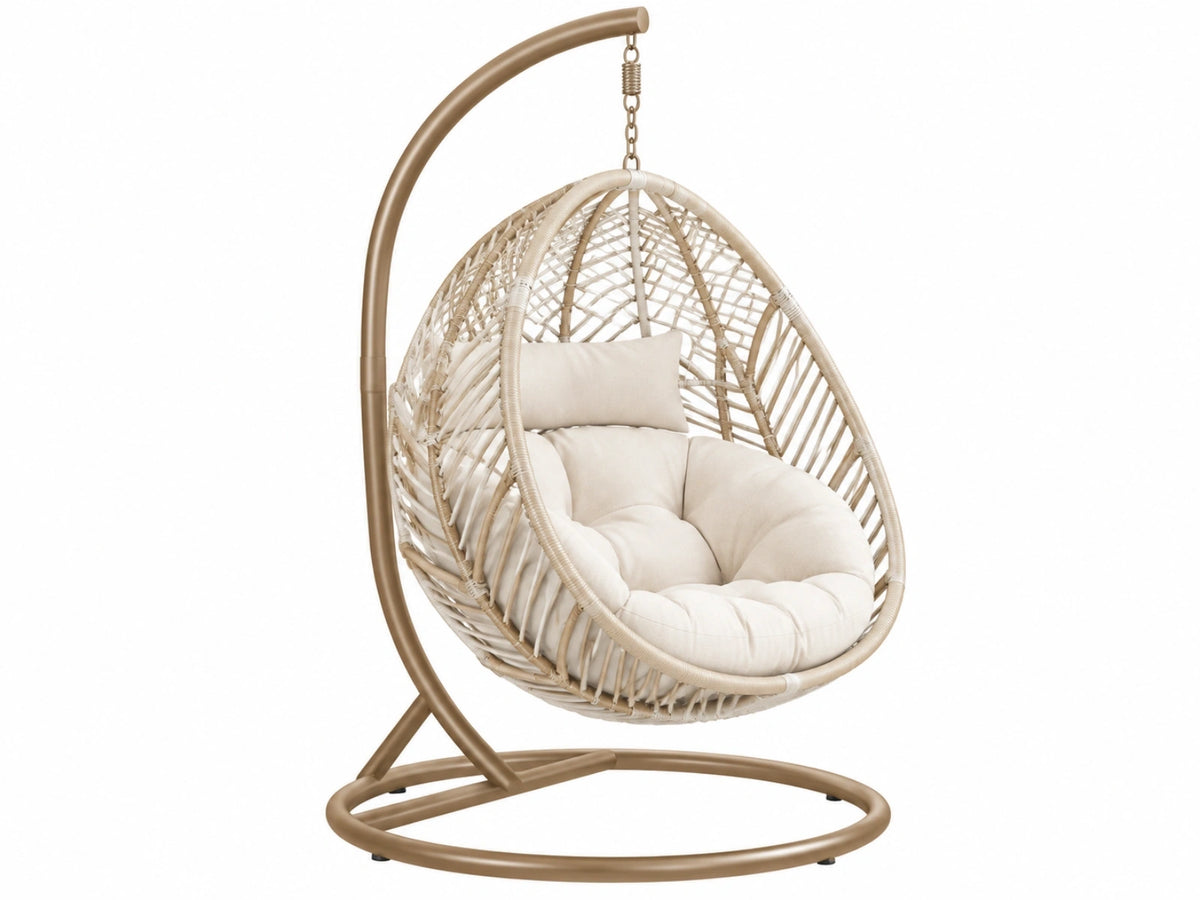 Hangstoel 105 x 95 x 195 cm beige gevlochten kunststof met metalen standaard