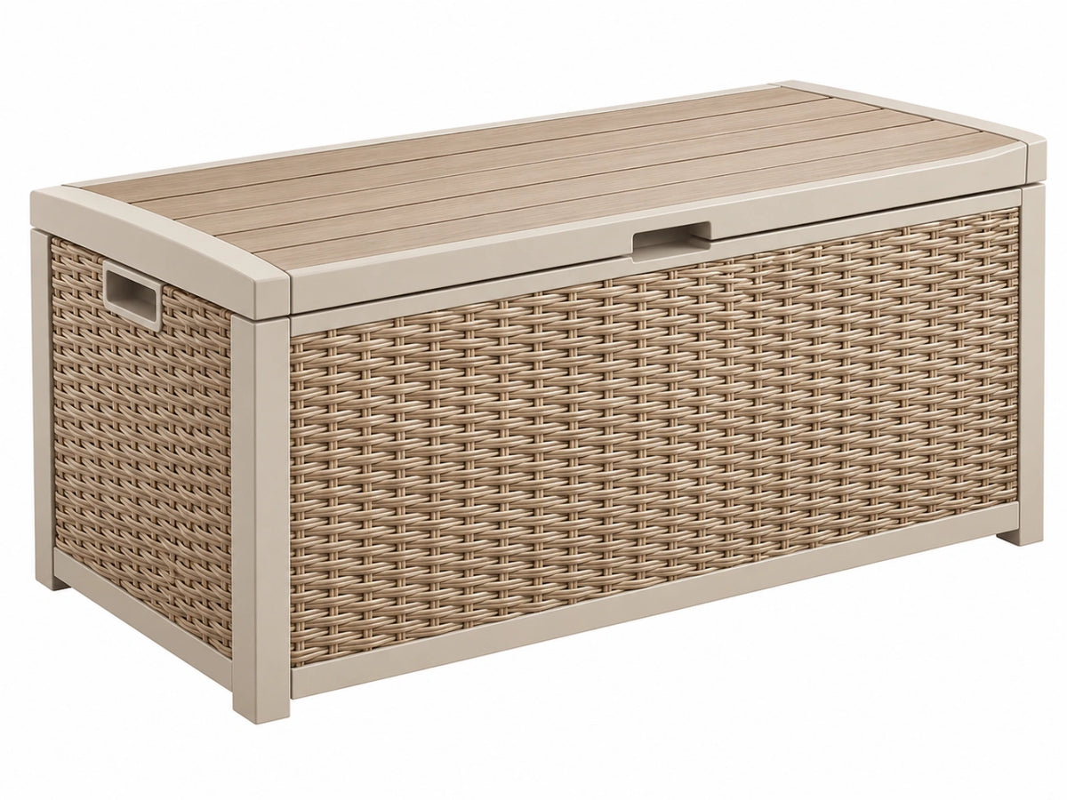 Opbergkist voor buiten 120 x 60 x 65 cm beige kunststof vlechtwerk - afsluitbaar