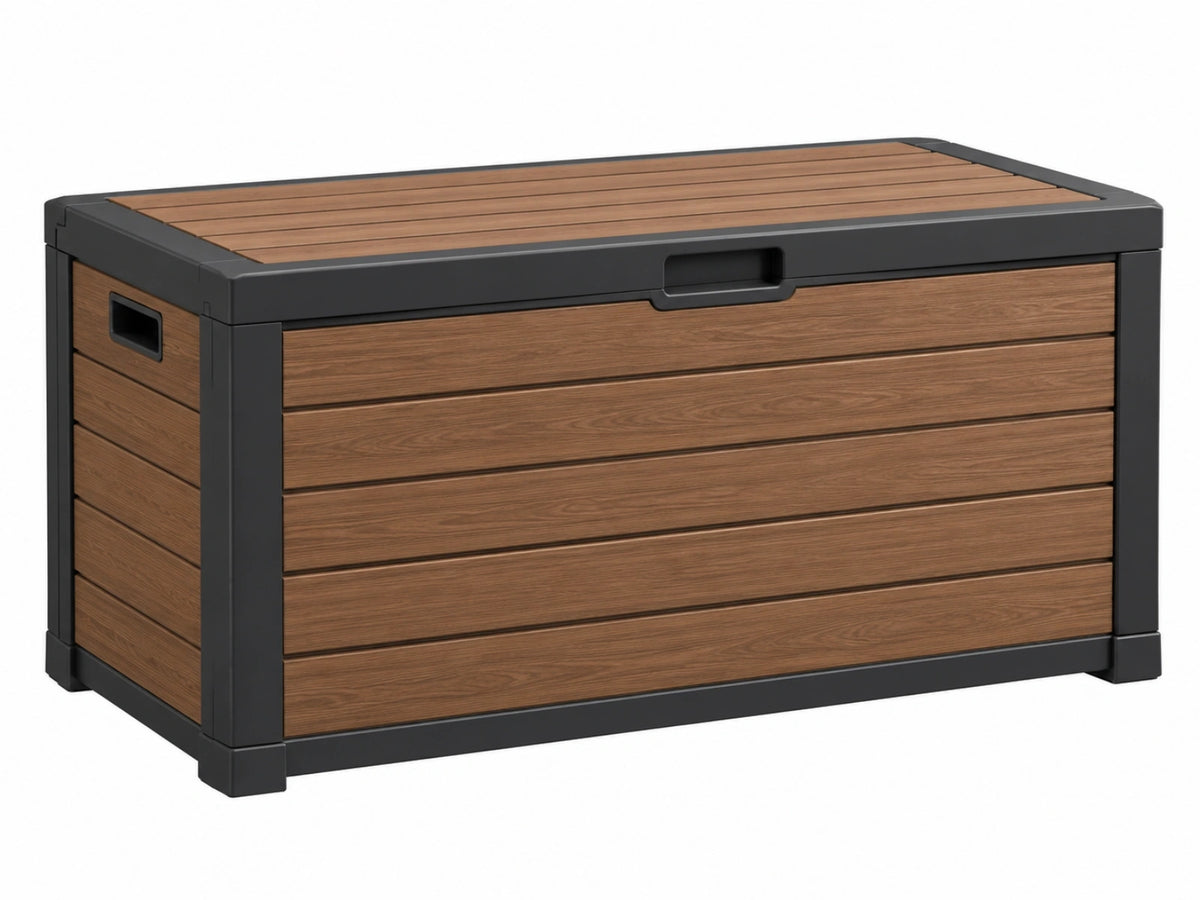 Opbergbox 120 x 62 x 63 cm kunststof bruin antraciet houtlook voor buiten