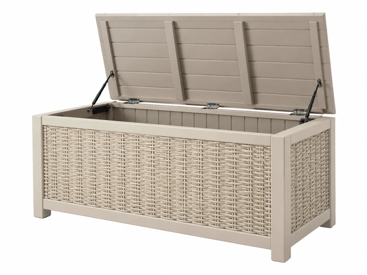 Opbergkist 120 x 60 x 60 cm kunststof beige - gevlochten tuinopberging met deksel