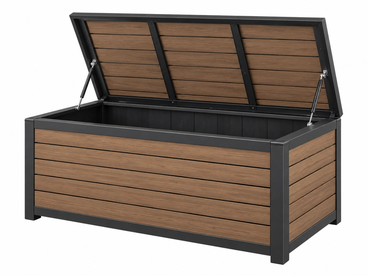 Opbergkist 130 x 65 x 61 cm houtcomposiet bruin zwart - buiten met gasveren
