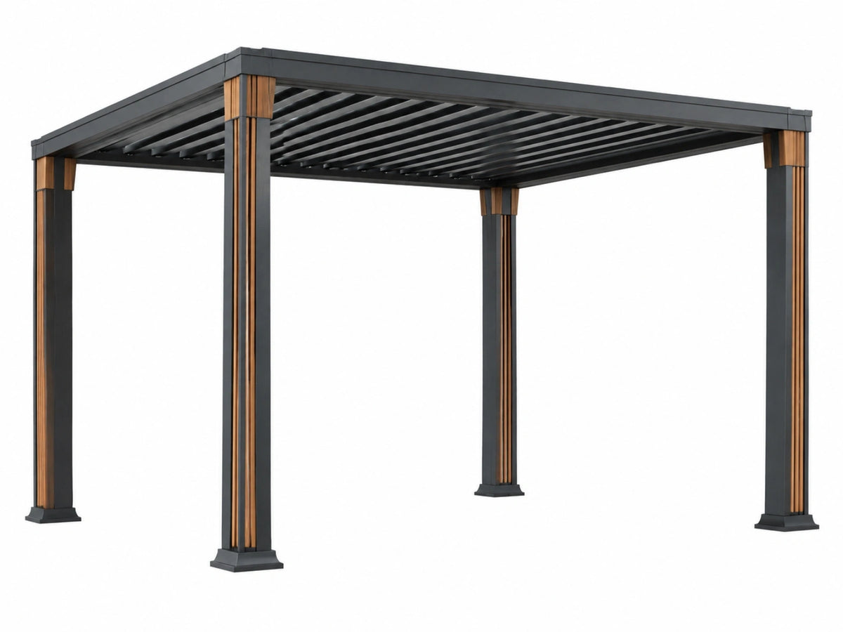 Aluminium pergola 400 x 300 cm zwart/bruin met lamellendak