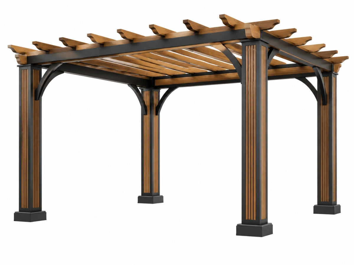 Tuinoverkapping 400 x 300 x 240 cm - hout en metaal zwart/bruin - pergola met latten dak