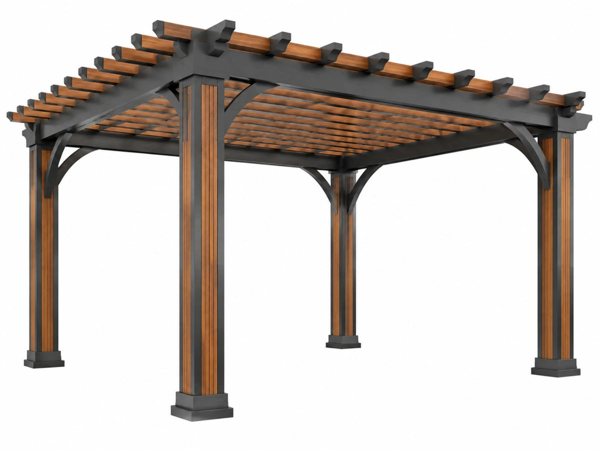 Houten pergola 400 x 300 x 250 cm bruin zwart - latten dak voor tuin
