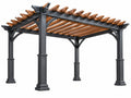 Pergola 300 x 300 x 250 cm zwart/bruin metaal en hout - buitenoverkapping met latten dak