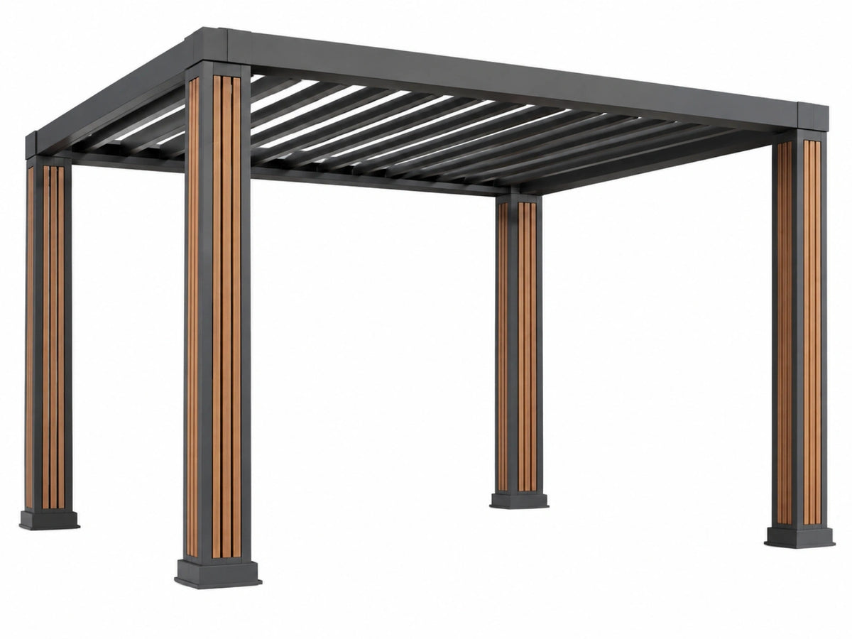 Pergola 300 x 300 x 230 cm metalen frame zwart/bruin voor tuin met open lattenkap