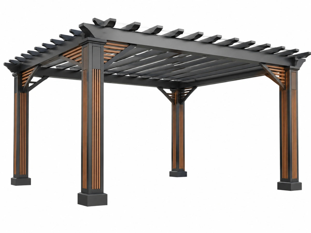 Pergola 400 x 300 x 250 cm - aluminium zwart/bruin voor terras - lattenstructuur