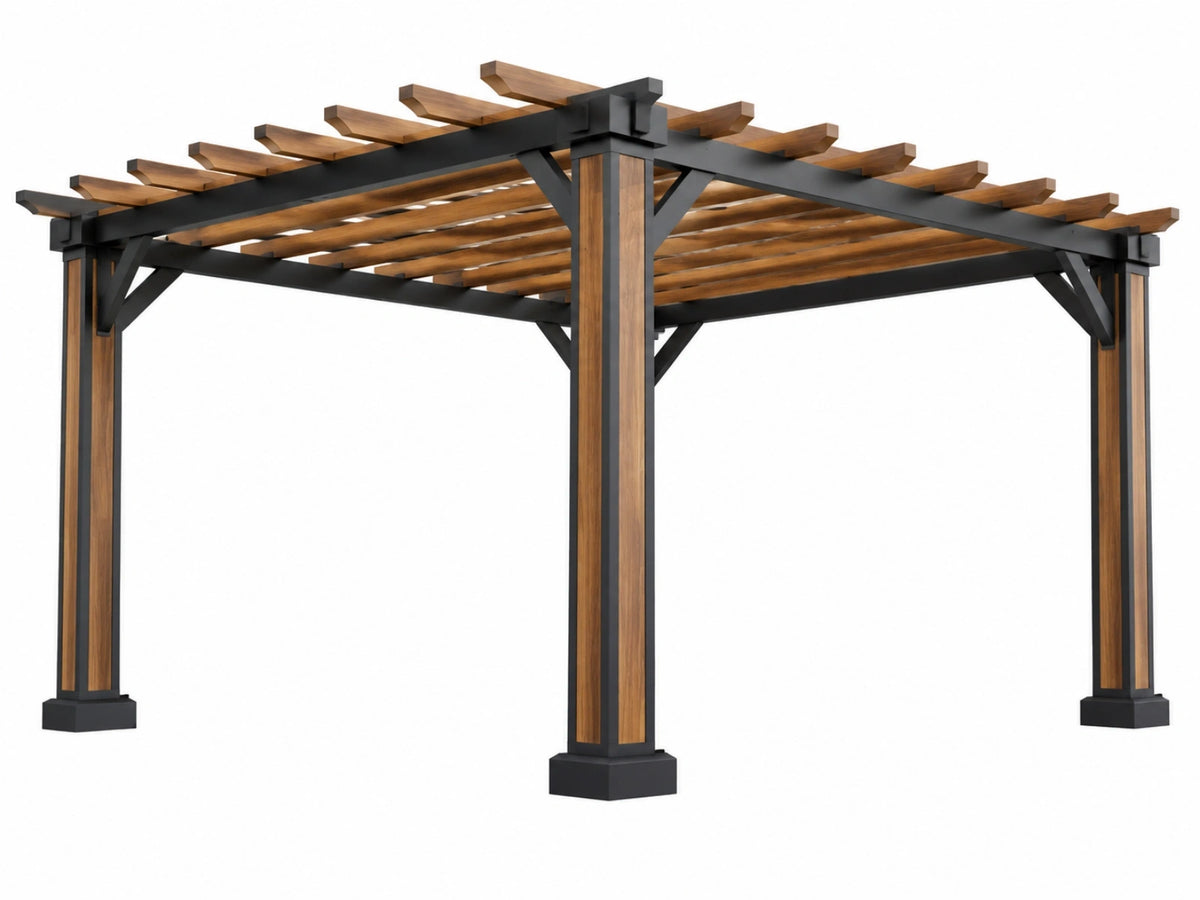 Pergola 300 x 300 x 250 cm hout en metaal bruin zwart voor buiten
