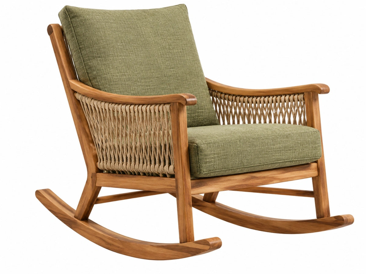 Schommelstoel 70 x 90 x 95 cm hout groen met touw zijkanten