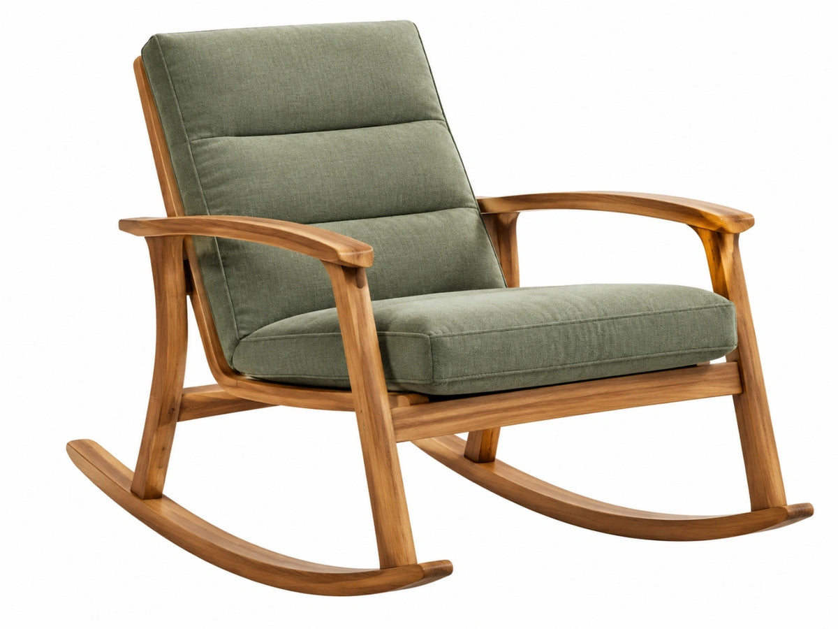 Schommelstoel 68 x 92 x 98 cm - houten frame met groene stoffen bekleding