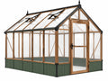 Houten tuinkas 300 x 250 x 270 cm - transparante panelen groen - vrijstaand met dakramen