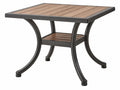 Buitentafel 60 x 60 x 55 cm metaal en houtlook bruin zwart met opbergplank