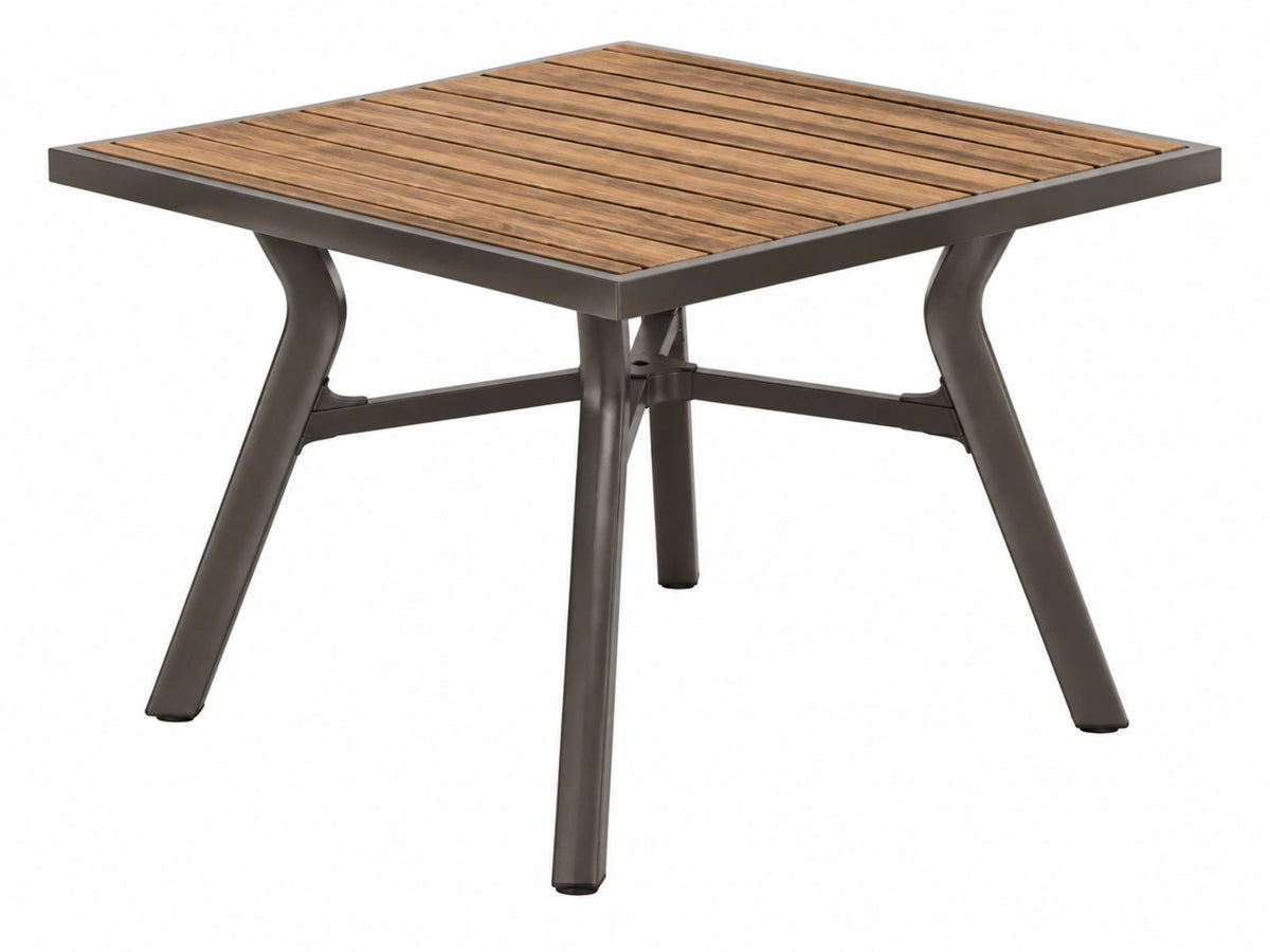 Tuintafel 90 x 90 cm met houten blad en metalen onderstel bruin antraciet modern
