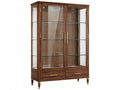 Vitrinekast 120 x 45 x 190 cm - donkerbruin hout en glas met lades