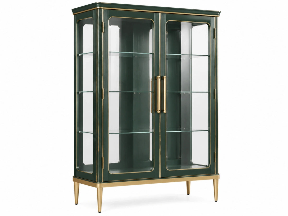 Vitrinekast 100 x 40 x 180 cm groen glas met goudkleurige metalen details
