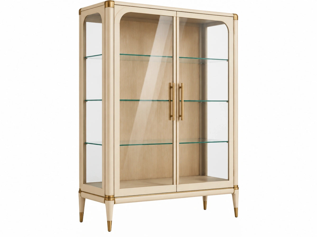 Vitrinekast 100 x 45 x 180 cm - licht hout en glas - tweedeurs opbergkast