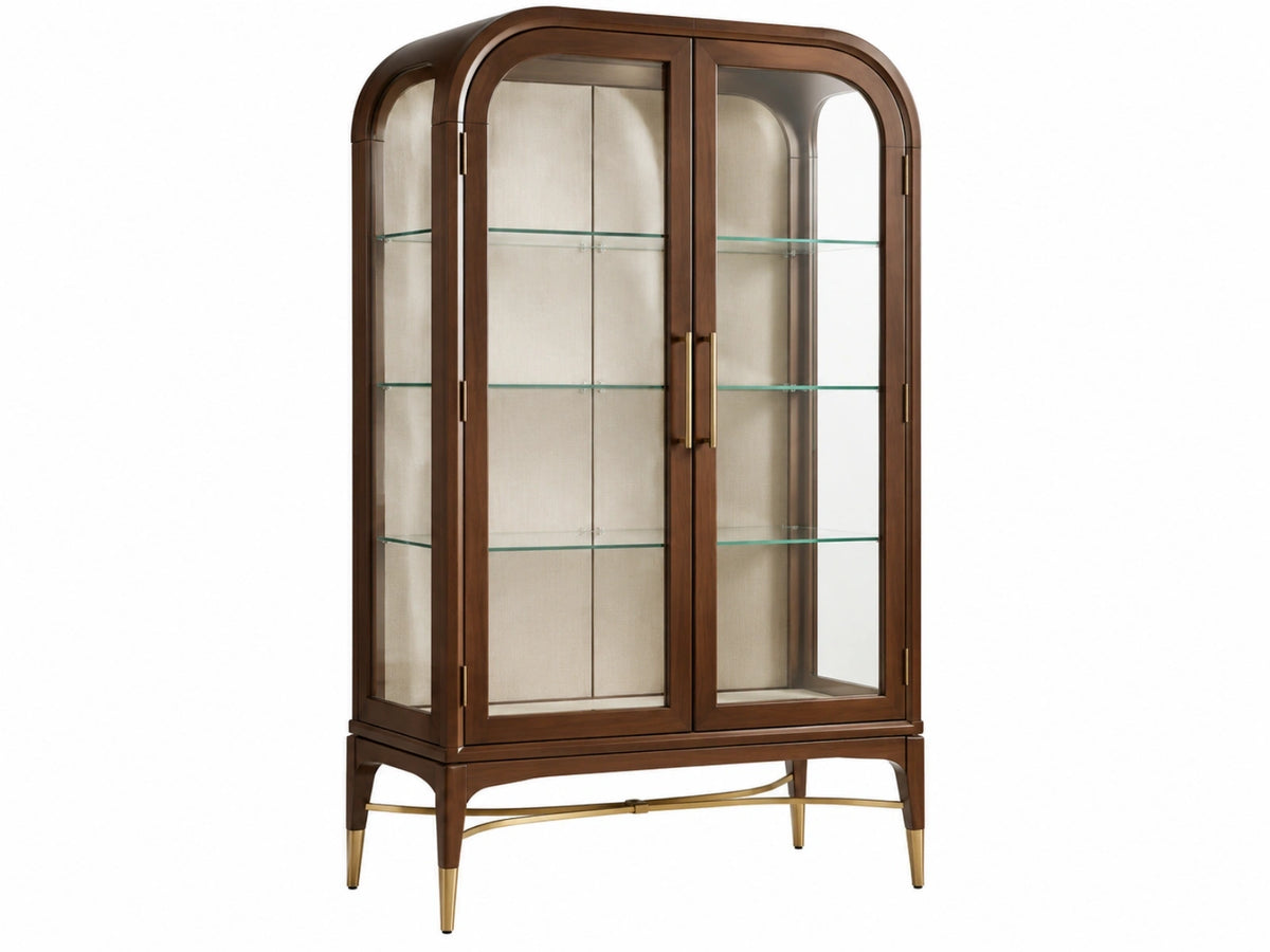 Vitrinekast 100 x 45 x 190 cm donkerbruin hout en glas - klassieke opbergkast