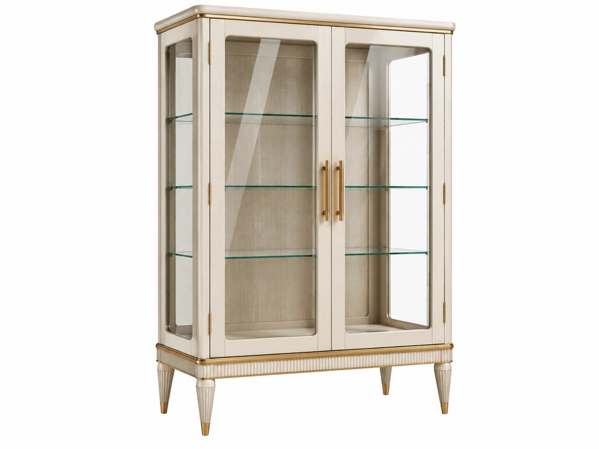 Vitrinekast 100 x 45 x 180 cm crème glas en hout klassieke opbergkast