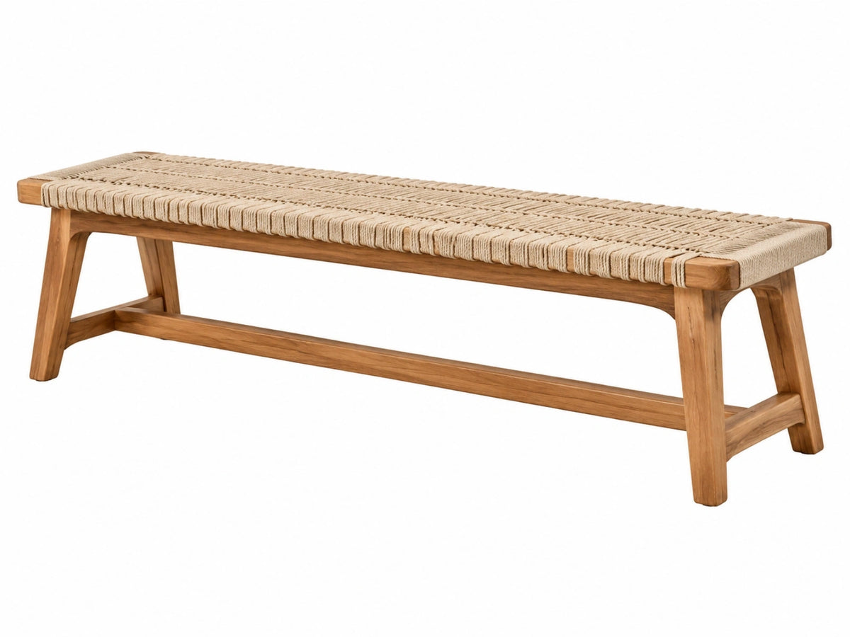 Zitbank 180 x 40 x 45 cm - massief hout en gevlochten touw - naturel - boho