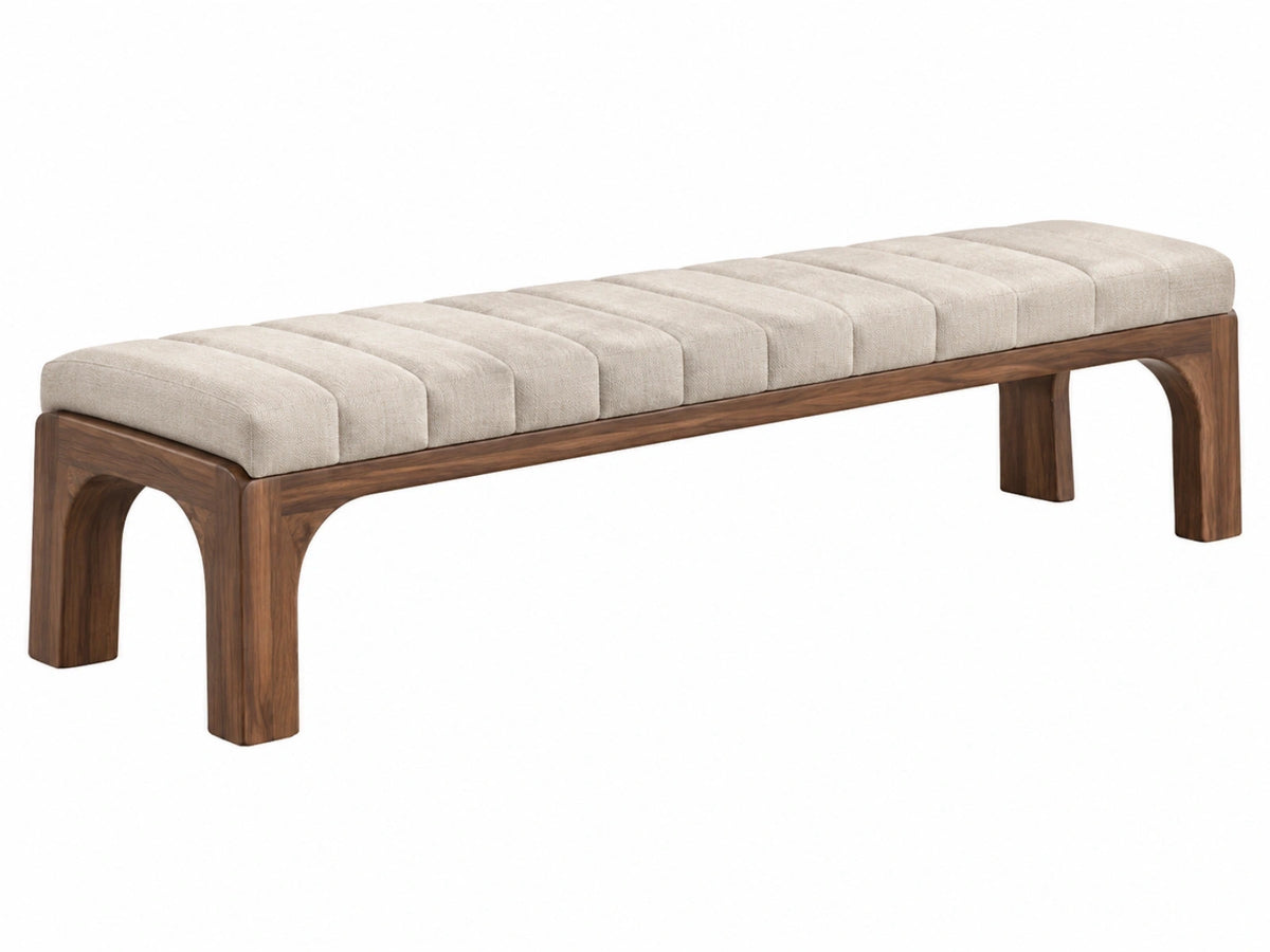 Gestoffeerde bank 180 x 45 x 46 cm - beige stof en hout - modern zitmeubel