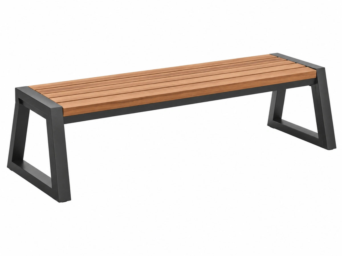 Tuinbank 180 x 40 x 45 cm houten zitting zwart metalen frame moderne buitenbank